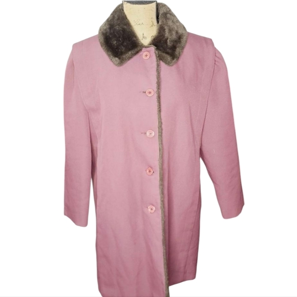 Vintage 1970s Mob Wife Mauve Pink Faux Fur Quilted Lining Winter Coat - Picture 1 of 17